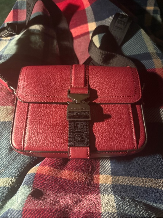 Michael Kors Handbags - Michael Kors Red Pebbled Leather Crossbody with Branded Strap